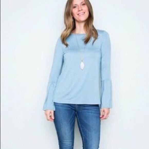 Amelia James Bell Sleeve Tunic Top Blue Size Large - Picture 2 of 9